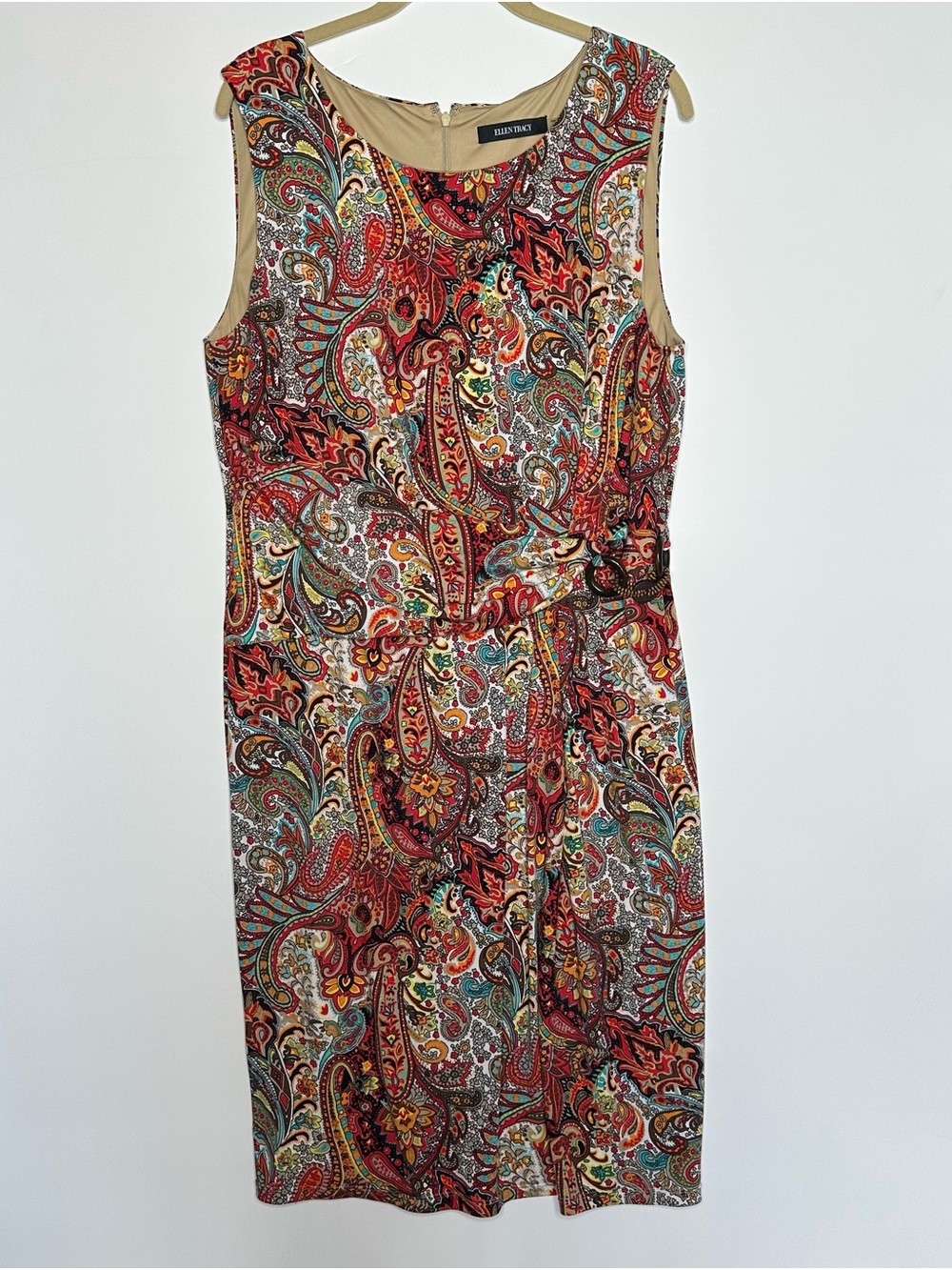 Ellen Tracy Red Multicolor Paisley Sheath Dress Sz 16